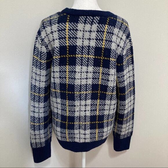 Whitby Preppy Plaid Thick Knit Jumper NEW size M Blue Gray Crewneck - Picture 5 of 7